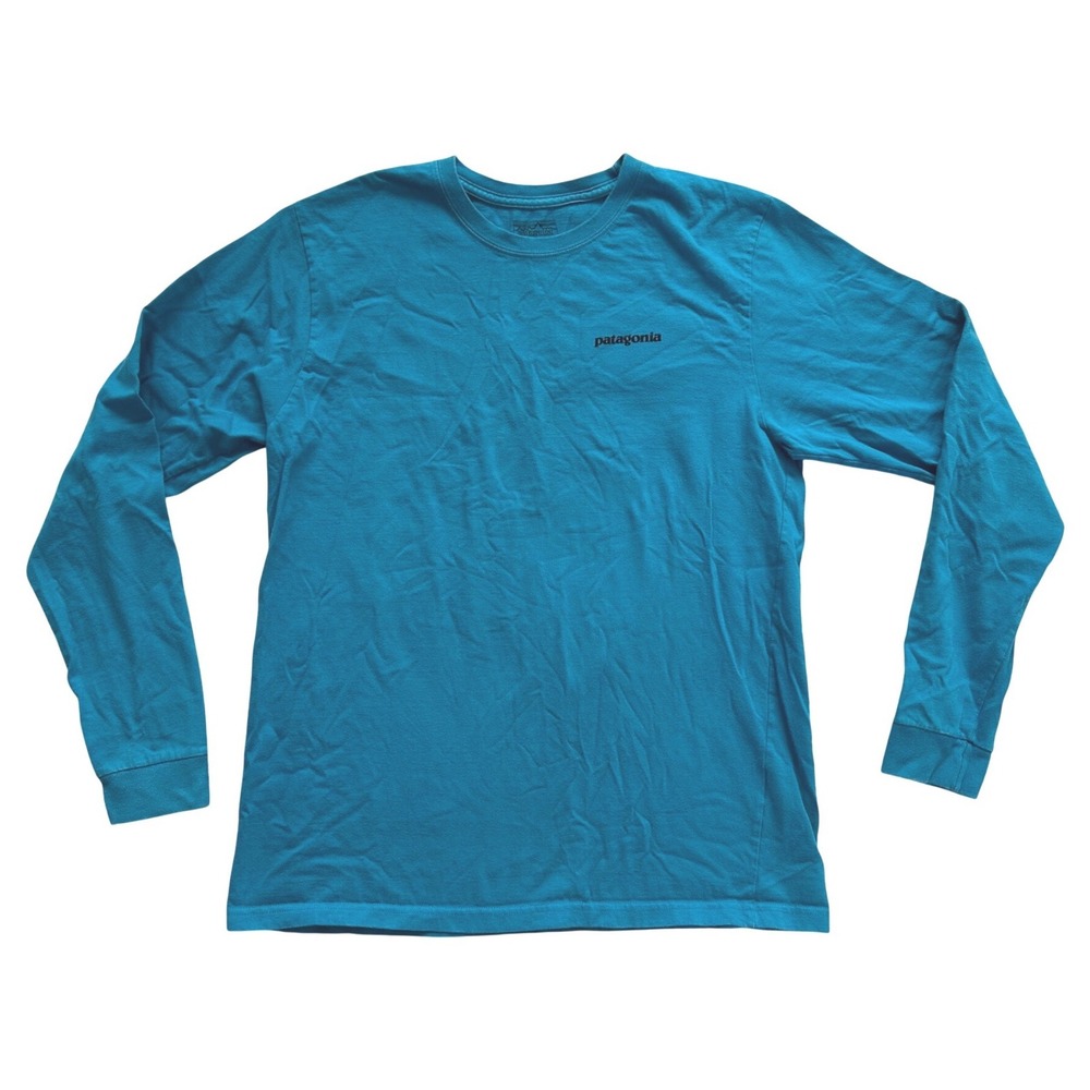 Patagonia Mens Logo Cotton Long Sleeve T-Shirt Teal Blue Regular Fit size Medium